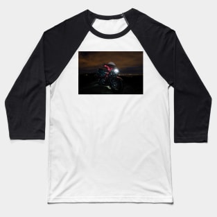 Big American touring motorcycle in Burgundy and Black on a city background at night Baseball T-Shirt